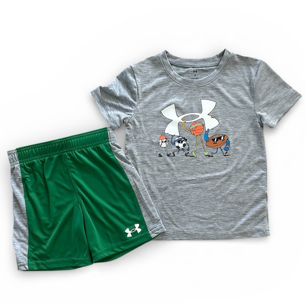 Under Armour Boys 2-Piece Outfit Set Size 6 NWT Graphic Sports Tee & Shorts
